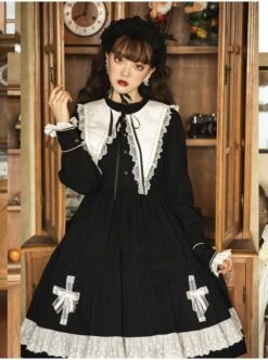 Cross Temple Series OP Pure Color Cotton Halloween Simplicity Gothic Lolita Black Long Sleeve Dress -MIMY Lolita Shop 8 500x672 22