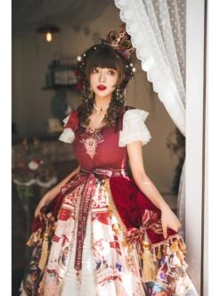 Wanhua Mirror Series Classical Elegant Square Neck Small Fly Sleeve Design Retro Oil Painting Print Ruffle Hem Classic Lolita Short Sleeve Dress 18 Wanhua Mirror Series Classical Elegant Square Neck Small Fly Sleeve Design Retro Oil Painting Print Ruffle Hem Classic Lolita Short Sleeve Dress -MIMY Lolita Shop 8 500x672 223