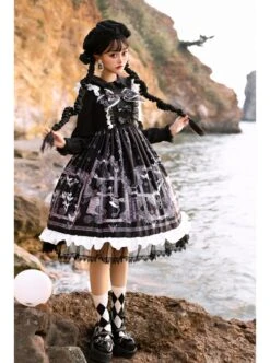 Lost Dreams Series JSK Bowknot Retro Printing Darkness Gothic Lolita Sling Dress -MIMY Lolita Shop 8 500x672 23
