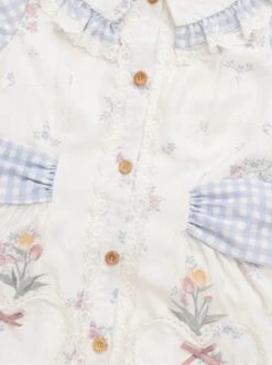 Tulip Bouquet Series Pastoral Style Doll Collar Lace Floral Plaid Lantern Sleeve Classic Lolita Short-Sleeved Dress -MIMY Lolita Shop 8 500x672 270