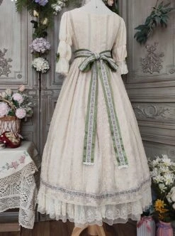 Sally Garden Series Daily Imperial Style Square Neckline High Waist Lotus Short Sleeves Small Floral Embroidery Long Dress OP -MIMY Lolita Shop 8 500x672 280