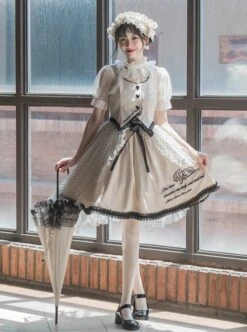 Bach Old Testament Series Pure Color Love Button Retro Polka Dot Top Embroidered Hem Classic Lolita Sleeveless Dress Set -MIMY Lolita Shop 8 500x672 281