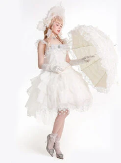 Snow Series JSK Solid Color Layered Pleated Lace Jacquard Star Embroidery Hem Bow Knot Decoration Sequin Pearl Classic Lolita Dress 18 Snow Series JSK Solid Color Layered Pleated Lace Jacquard Star Embroidery Hem Bow Knot Decoration Sequin Pearl Classic Lolita Dress -MIMY Lolita Shop 8 500x672 285