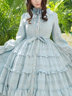 Elegant Little High Collar Jacquard Ruffle Long Sleeve Classic Lolita Long Style Dress -MIMY Lolita Shop 8 500x672 286