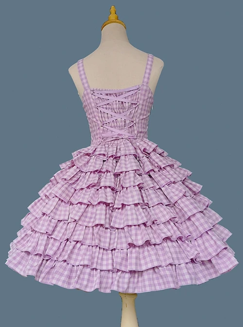 Multi-Layered Cake Skirt Series Bowknot Decoration Plaid Print Daily All-Match Classic Lolita Sleeveless Dress 7 Multi-Layered Cake Skirt Series Bowknot Decoration Plaid Print Daily All-Match Classic Lolita Sleeveless Dress - Image 5