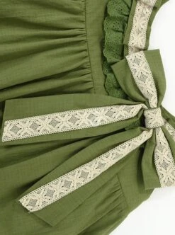 Forest Style Leaf Lace Ruffles Bowknot Sweet Retro Doll Classic Lolita Green Suspender Dress Short Sleeves Shirt Set -MIMY Lolita Shop 8 500x672 298