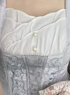 Shell Wind Chime Series Elegant Square Neck Lily-Of-The-Valley Embroidered Polka Dot Yarn Hem Classic Lolita Short-Sleeved Dress -MIMY Lolita Shop 8 500x672 303