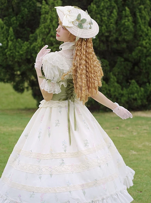 Light Green Fresh Lace Edward Collar Elegant Spring Campanula Phalaenopsis Print Imperial Dress Classic Lolita Dress 12 Light Green Fresh Lace Edward Collar Elegant Spring Campanula Phalaenopsis Print Imperial Dress Classic Lolita Dress - Image 10