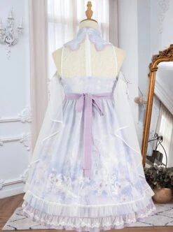 Chinoiserie Purple Stand Collar Lace Bead Chain Bow Fringe Design Swan Castle Print Classic Lolita Sleeveless Dress -MIMY Lolita Shop 8 500x672 315