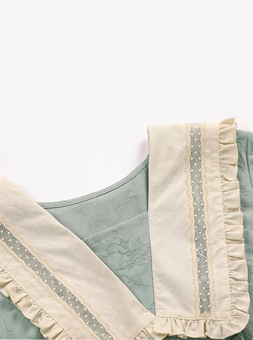 August Night Series Pure Color OP Sailor Collar Lace Cuff Classic Lolita Short Sleeve Dress Set 5 August Night Series Pure Color OP Sailor Collar Lace Cuff Classic Lolita Short Sleeve Dress Set - Image 3