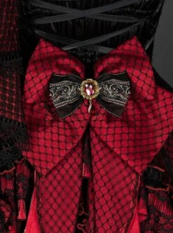 Astoria Series Flower Ruby Demonic Black Dragon Tea Party Gorgeous Gothic Lolita Rose Bowknot Sleeveless Dress Necklace Set -MIMY Lolita Shop 8 500x672 34