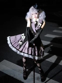 Black-Purple Cute Sweet Handsome Cool Metal Decoration Solitaire Bow-Knot Swallowtail Sleeveless Punk Lolita Dress -MIMY Lolita Shop 8 500x672 341