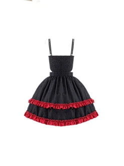 Judgment Day Series JSK Dark Punk Lolita Black Red Lace Jacquard Embroidery Waist Cutout Crucifix Fold Metal Buckle Decoration Zipper Sling Dress -MIMY Lolita Shop 8 500x672 349