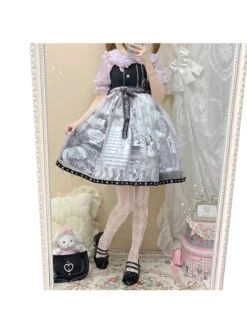 Little Tengu Series JSK Black Printing Tulle Hem Black Cute Punk Street Gothic Lolita Sling Dress -MIMY Lolita Shop 8 500x672 35