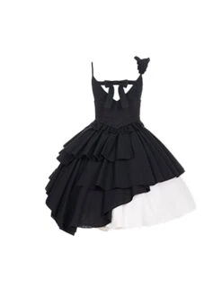 Pure Black Asymmetric Suspenders Irregular Hem Design Detachable Waistband White Skirt Cool Girl Punk Lolita Sleeveless Dress Set -MIMY Lolita Shop 8 500x672 354