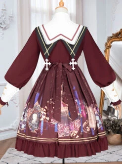 Immortal Bottle Series OP Retro School Lolita Long Sleeve Dress -MIMY Lolita Shop 8 500x672 404