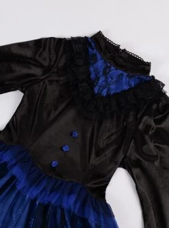 Lonely Laura Series Elegant Mysterious Jacquard Detachable Blue Rose Bowknot Lace Petal Hem Design Gothic Lolita Long Sleeve Dress -MIMY Lolita Shop 8 500x672 5