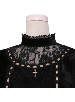Crucifix Embroidery Lace Velvet Retro Gothic Lolita Dress -MIMY Lolita Shop 8 500x672 52