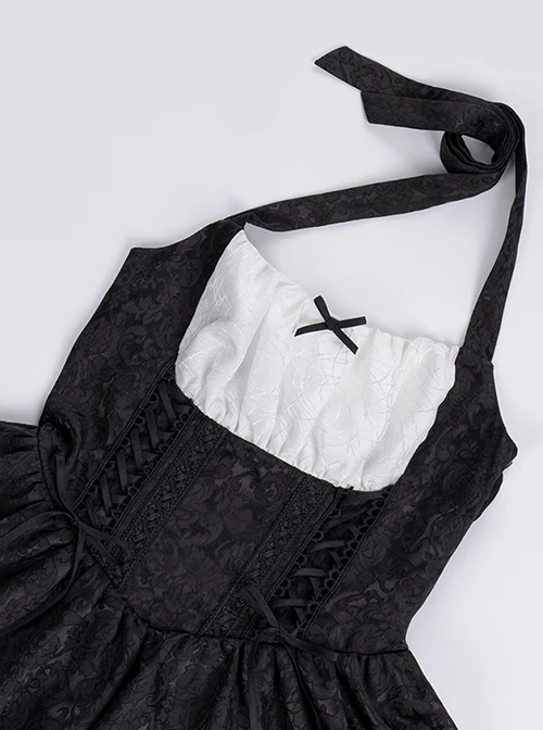 Swan Dirge Series Elegant Jacquard Lace-Up Halterneck Petal Hem Design Gothic Lolita Sleeveless Dress 5 Swan Dirge Series Elegant Jacquard Lace-Up Halterneck Petal Hem Design Gothic Lolita Sleeveless Dress - Image 3