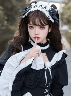 Contract Phantom Night Stone Series Gothic Girl Court Style Black White Detachable Sleeves Gothic Lolita Short-Sleeved Dress -MIMY Lolita Shop 8 500x672 74