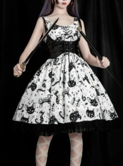 Diamond Star Meow Series Darkness Gothic Lolita Sling Dress -MIMY Lolita Shop 8 500x672 80