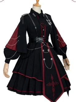 Sanctioner Series OP Dark Retro Military Style Gothic Lolita Long Sleeve Dress -MIMY Lolita Shop 8 500x672 9