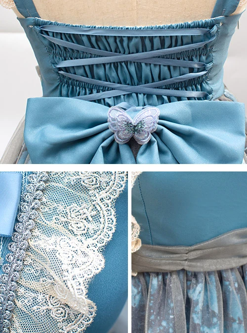 Moonlit Forest Series JSK Blue Chiffon Sweet Lolita Sling Dress 8 Moonlit Forest Series JSK Blue Chiffon Sweet Lolita Sling Dress - Image 6