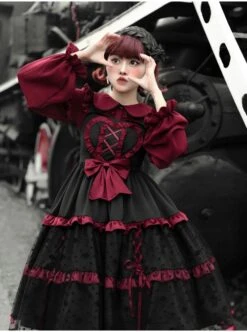 Silent Portrait Series JSK Red Bowknot Three-stage Hem Black Sweet Lolita Ruffle Sling Dress -MIMY Lolita Shop 9 500x672 133