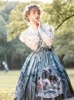 Echo Voice Series SP Printing Back Placket V Collar Cuff Drawstring Tea Party Style Classic Lolita Lace Long Sleeves Dress -MIMY Lolita Shop 9 500x672 137