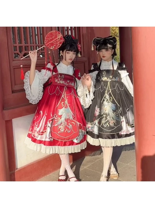 Morning Dew Series JSK Weaving Gold Craft Chinese Style Retro Gorgeous Printing Classic Lolita Sling Dress 8 Morning Dew Series JSK Weaving Gold Craft Chinese Style Retro Gorgeous Printing Classic Lolita Sling Dress - Image 6