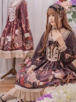 Travelers Series OP Printing Retro Classic Lolita Long Sleeve Dress -MIMY Lolita Shop 9 500x672 142