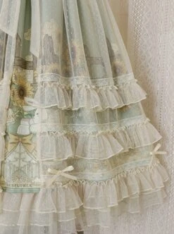 Bunny Sunflower Print Bow-Knot Waist Frenulum Polka Dot Ruffle Smock Classic Lolita Sleeveless Dress -MIMY Lolita Shop 9 500x672 143