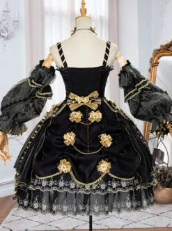 Golden Lily Series JSK Retro Elegant Palace Style Gothic Lolita Black And Golden Sling Dress -MIMY Lolita Shop 9 500x672 15