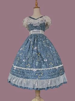 Flower And Grass Collection Series JSK Blue Floral Print Elegant Classic Lolita Sleeveless Dress Suit -MIMY Lolita Shop 9 500x672 175