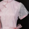 Pink Jacquard Embroidery Chinese Style Improved Cheongsam Jacquard Lace Bow Knot Stand Collar Plate Buckle Tassel Decoration Classic Lolita Dress