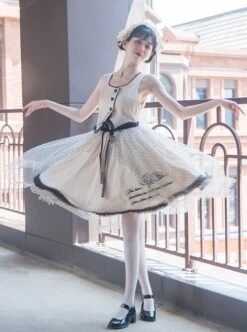 Bach Old Testament Series Pure Color Love Button Retro Polka Dot Top Embroidered Hem Classic Lolita Sleeveless Dress Set -MIMY Lolita Shop 9 500x672 178