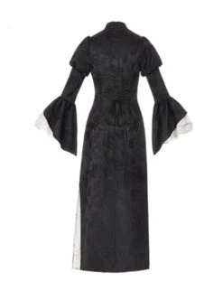 Orchid Pavilion Frosty Moonlit Night Chinese Style Retro Dark Black Witch Sexy Slim Puff Ruffled Sleeves Splice Lace Gothic Lolita Dress Cheongsam -MIMY Lolita Shop 9 500x672 19