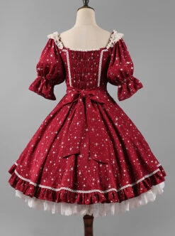 Classic Lolita Retro Solid Color Star Shape Embellishment Design Pleated Neckline Bow Knot Decoration Short Sleeve Dress 14 Classic Lolita Retro Solid Color Star Shape Embellishment Design Pleated Neckline Bow Knot Decoration Short Sleeve Dress -MIMY Lolita Shop 9 500x672 196