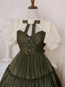 Love And Poetry Series Elegant Daily Fake Two Piece Puff Sleeve Stand Collar Cutout Design Classic Lolita Short Sleeve Dress -MIMY Lolita Shop 9 500x672 200