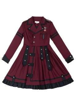 The Battle Of The Jedi Series OP Pure Color Military Style Lolita Red Black Autumn Winter Long Sleeve Dress -MIMY Lolita Shop 9 500x672 205