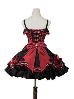 Black-Red Gorgeous Embroidered Jacquard Bat Detachable Tassel Bowknot Lacing Halloween Gothic Lolita Sleeveless Dress -MIMY Lolita Shop 9 500x672 21