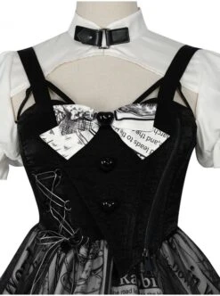 Black White Alice Series OP Retro Splicing Irregular Hem Punk Lolita Short Sleeve Dress -MIMY Lolita Shop 9 500x672 229