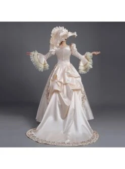 Champagne Square Collar Long Sleeve Lace Bow Shirring Hem Court Prom Lolita Dress -MIMY Lolita Shop 9 500x672 238