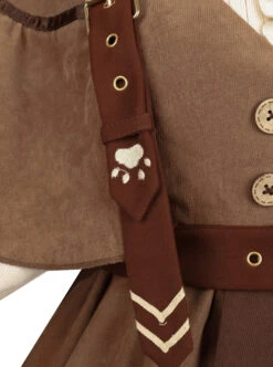 Kitten Detective Series Brown Open Front Retro School Lolita Sleeveless Dress -MIMY Lolita Shop 9 500x672 252
