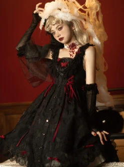 Floating Moon Dark Night Series JSK Dark Night Black Organza Gothic Lolita Sling Dress -MIMY Lolita Shop 9 500x672 26