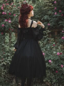 Girl Killer Series Dark Sweet Cool Irregular Halloween Crape Ruffle Bowknots Belt Chain Gothic Lolita Long Sleeves Dress -MIMY Lolita Shop 9 500x672 29