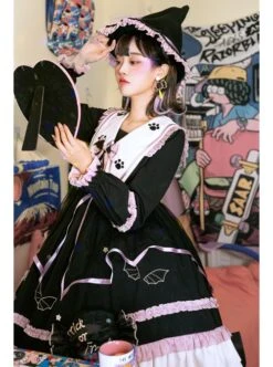Magic House Series OP Cute Little Devil Cat Ears Pointed Collar Gothic Lolita Halloween Long Sleeve Thick Dress -MIMY Lolita Shop 9 500x672 52