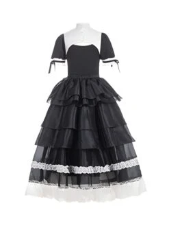 Undead Prayer Series Nun Style Black-White Cross Embroidered Fishtail Skirt Lace Cover Skirt Gothic Lolita Short-Sleeved Dress -MIMY Lolita Shop 9 500x672 54