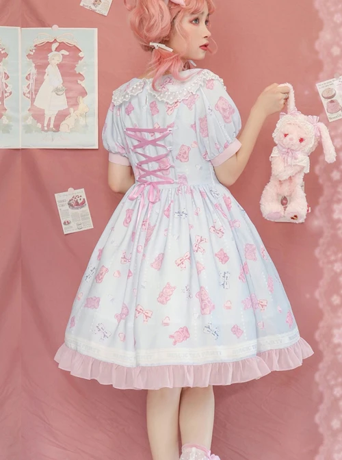 Jelly Bear Series OP Cute Printing Sweet Lolita Short Sleeve Dress 10 Jelly Bear Series OP Cute Printing Sweet Lolita Short Sleeve Dress - Image 8