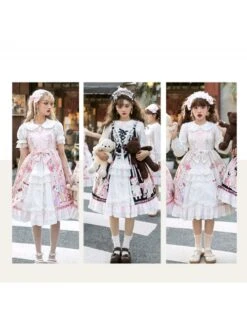 Cats Tea Party Series JSK Cute Cat Printing Sweet Lolita Sling Dress -MIMY Lolita Shop 9 500x672 80
